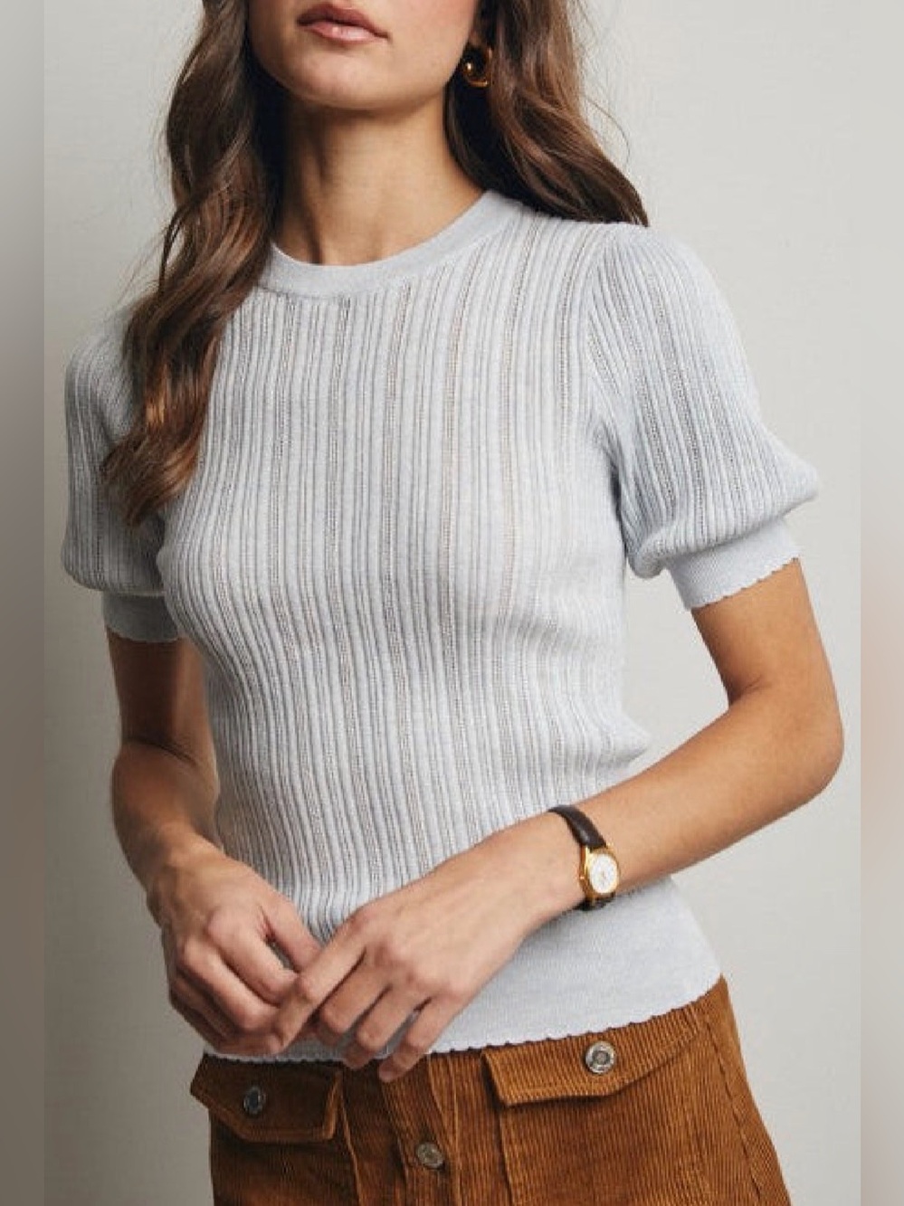 Women’s Slate Blue Ribbed Short-Sleeve Sweater
